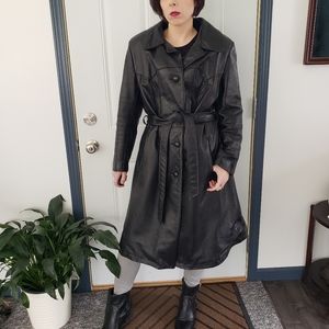 Vintage 80s/90s Black Leather Trench Coat